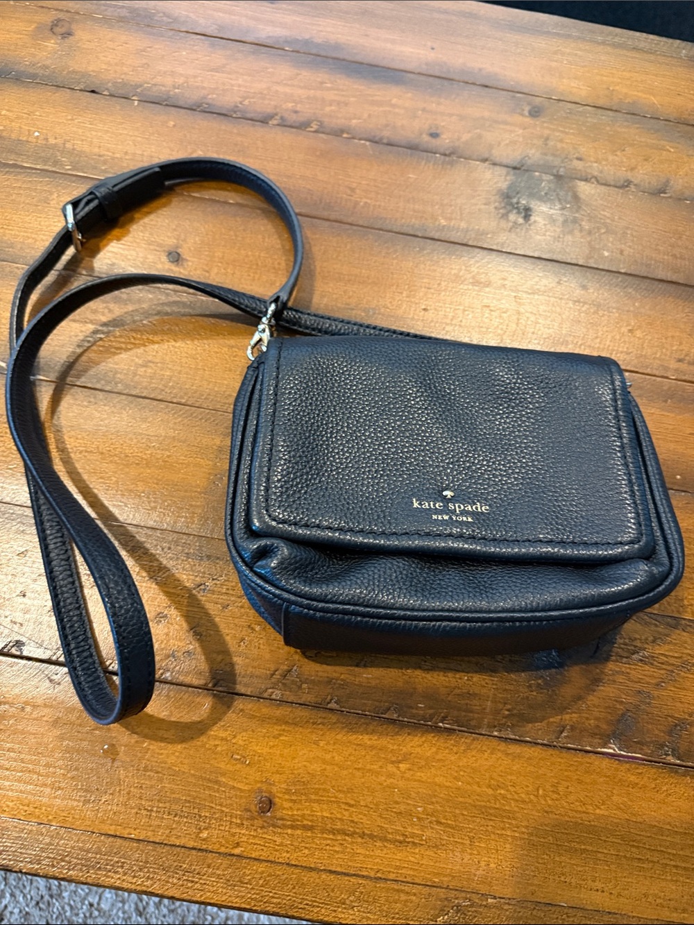 kate spade Black Pebbled Leather Belt Bag with Gold Logo